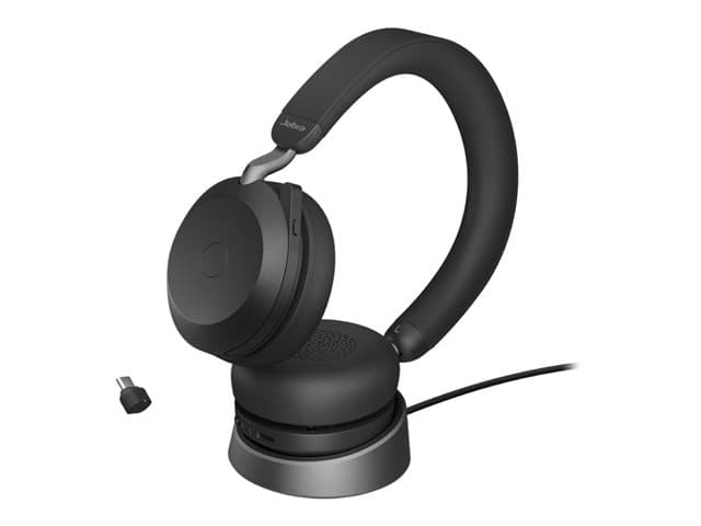 JABRA - Evolve2 75 - Headset - on-ear - Bluetooth - wireless - active noise cancelling - USB-C - noise isolating - black - Optimised for UC