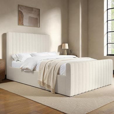 Cream - Upholstered Side-Lift Ottoman Storage Bed - Khloe