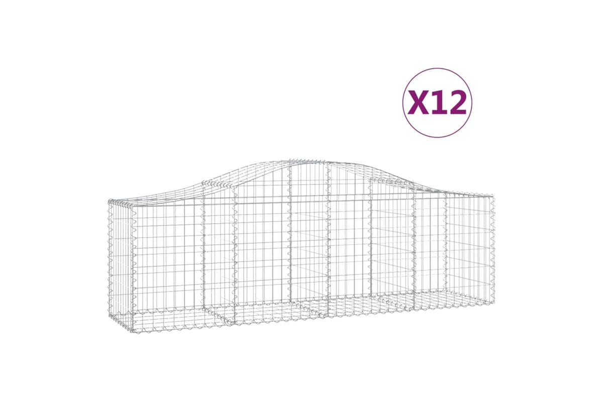 vidaXL 3145608 Arched Gabion Baskets 12 Pcs 200x50x60/80cm Galvanised Iron
