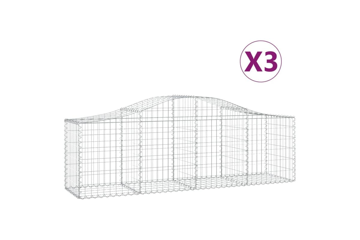 vidaXL 3145599 Arched Gabion Baskets 3 Pcs 200x50x60/80cm Galvanised Iron