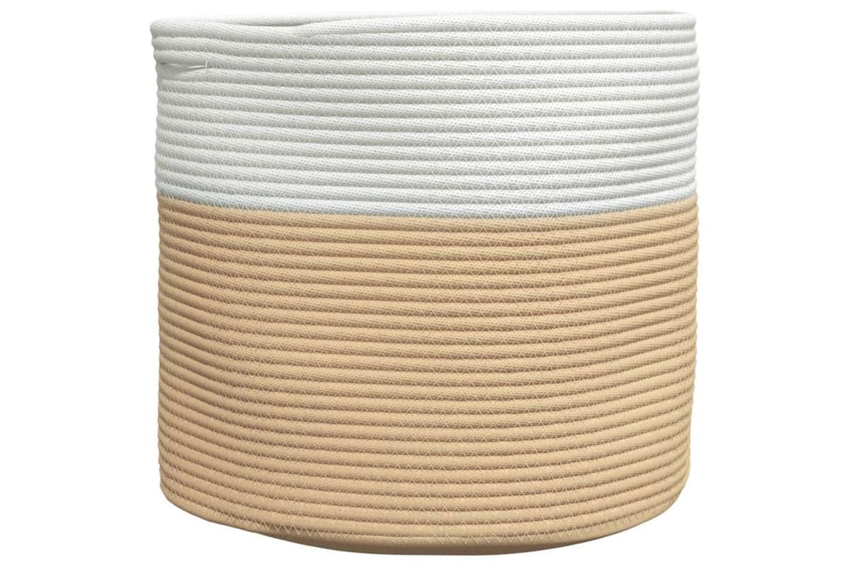 Storage Basket Beige And White 40x35 Cm Cotton