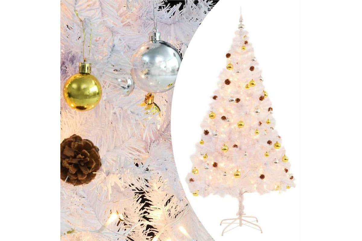 Vidaxl Artificial Pre-lit Christmas Tree With Baubles White 210 Cm
