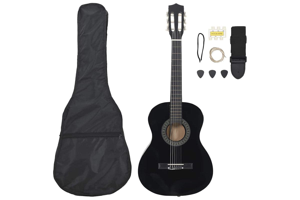 Vidaxl 8 Piece Classical Guitar Beginner Set Black 3/4 36"