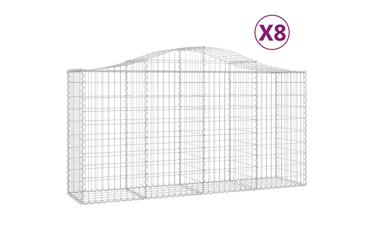 vidaXL 3145646 Arched Gabion Baskets 8 Pcs 200x50x100/120cm Galvanised Iron