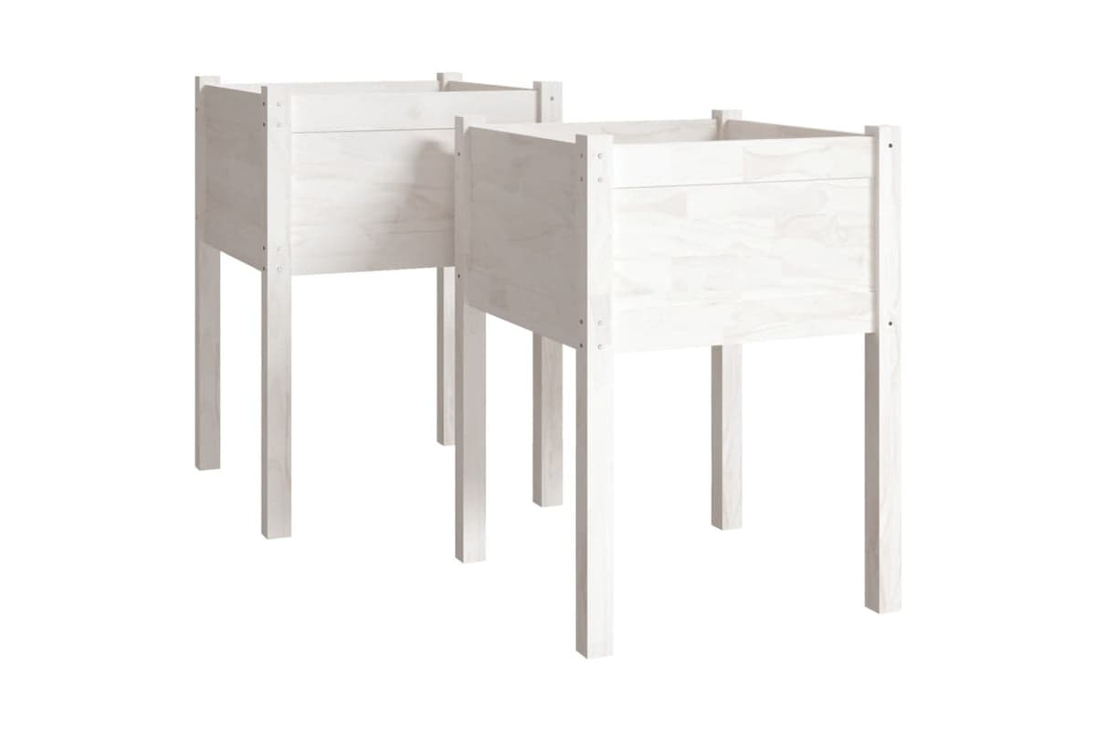 vidaXL 810802 Garden Planters 2 Pcs White 50x50x70cm Solid Pinewood