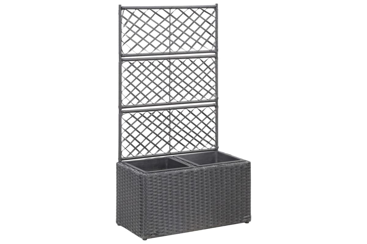 vidaXL 46931 Trellis Raised Bed With 2 Pots 58x30x107cm Poly Rattan Black
