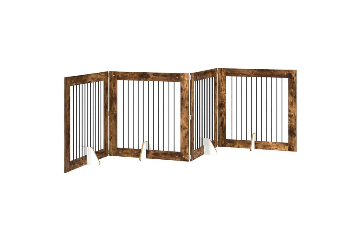 Vidaxl Foldable Dog Gate With Stands 4 Pcs Smoked Oak 401 Cm