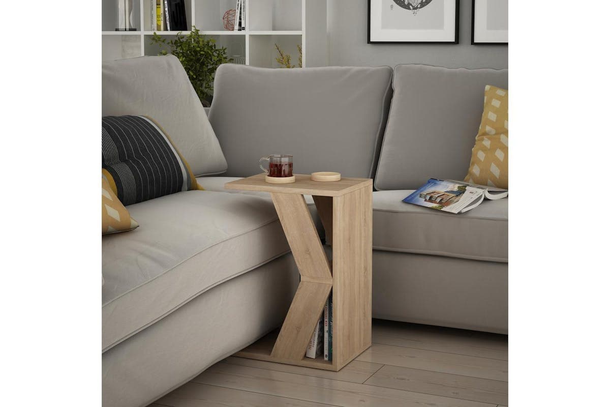 Decortie Naze Modern C-shaped Side Table | Side Table | Engineered Wood Oak | 57cm