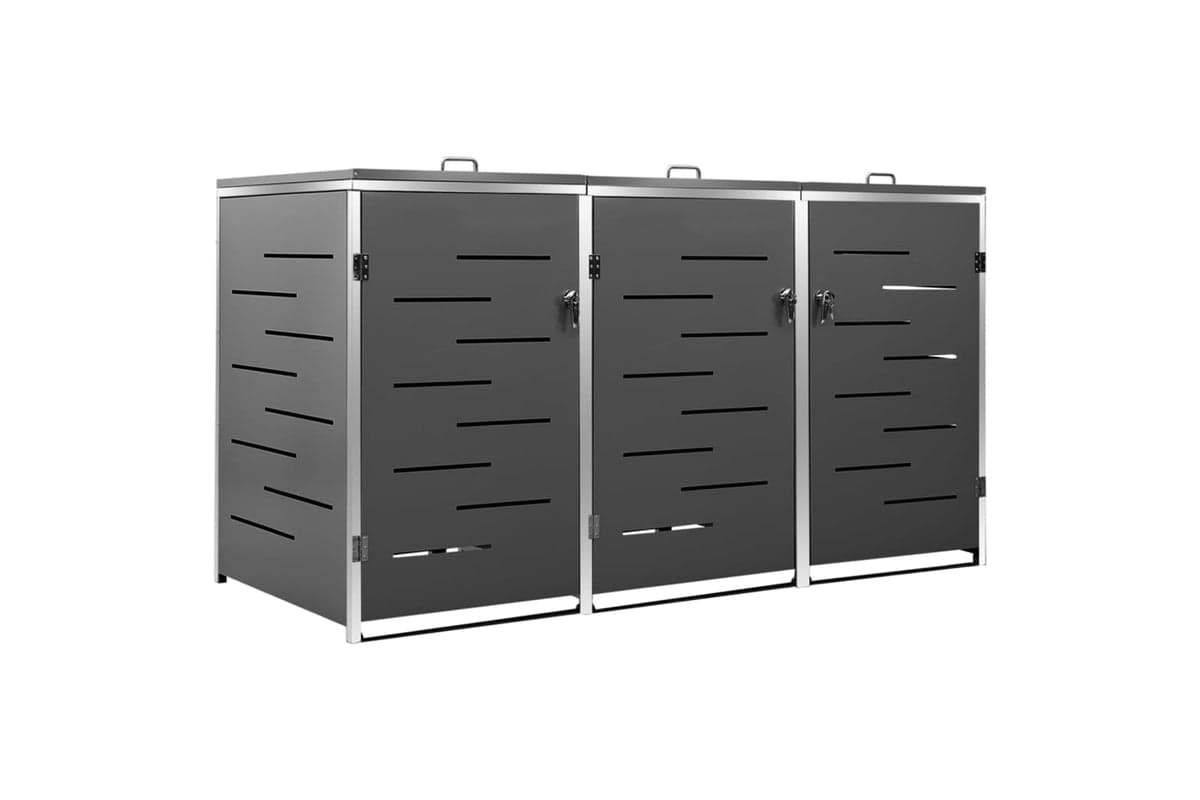 vidaXL Triple Wheelie Bin Shed 207x77.5x112.5cm Stainless Steel