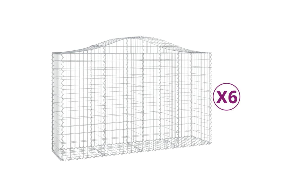 vidaXL 3145665 Arched Gabion Baskets 6 Pcs 200x50x120/140cm Galvanised Iron