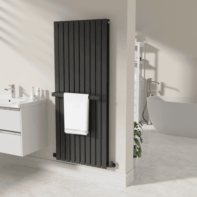 Black Designer Wall-Mounted Towel Holder for Steel & Electric Radiators - 620mm