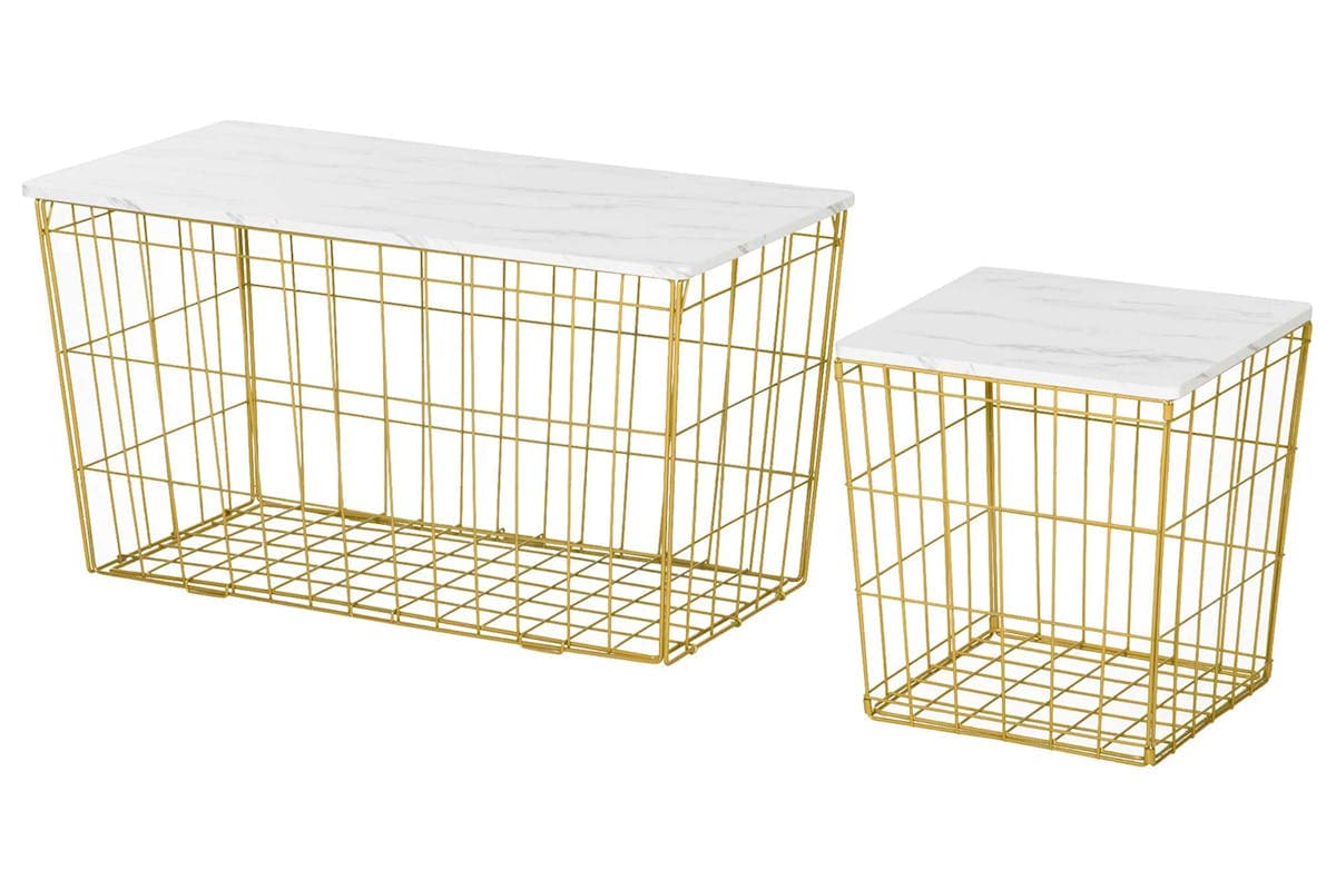Homcom Marble Side Table | White/Gold | Set of 2