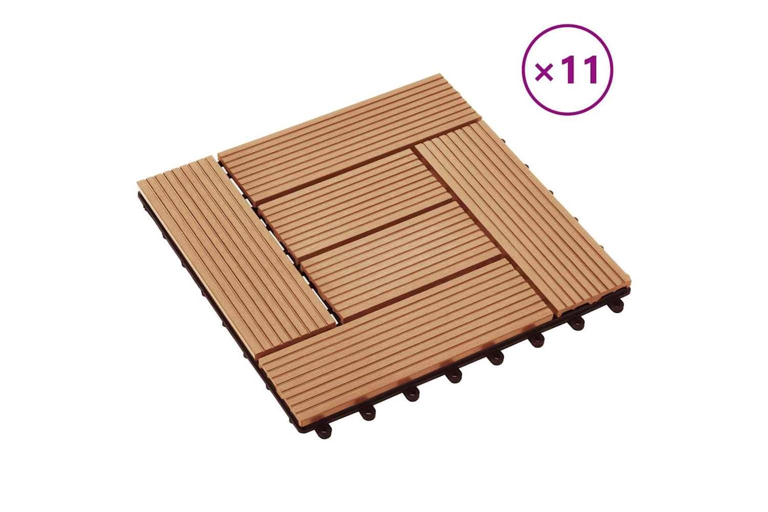vidaXL 45027 11 Pcs Decking Tiles Wpc 30x30cm 1 Sqm Teak Co