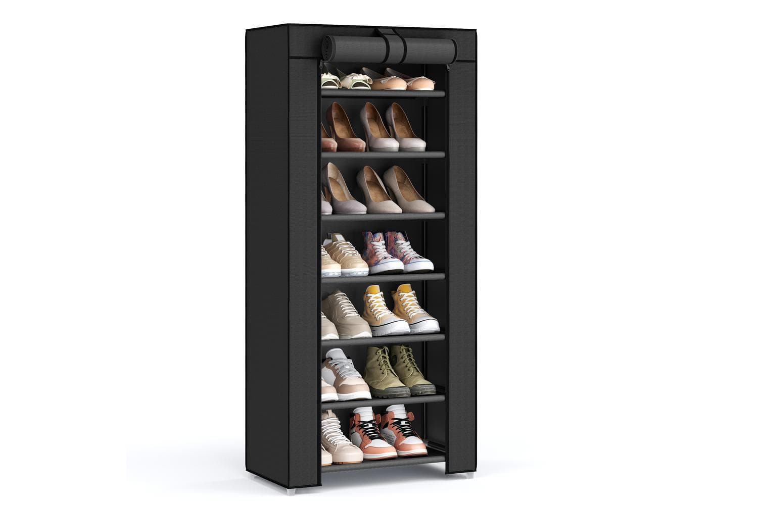 Shoe Rack | Storage Unit | Fabric & Metal | Tall