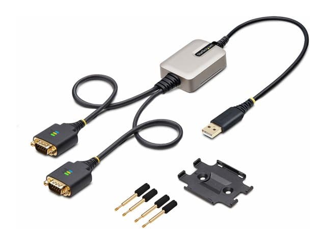 STARTECH.COM - StarTech 2ft (60cm) 2-Port USB to Serial Adapter Cable, Interchangeable DB9 Screws/Nuts, COM Retention, USB-A to DB9 RS232, FTDI, Level-4 ESD Protection, Windows/macOS/ChromeOS/Linux - Rugged TPE Construction (2P1FFC-USB-SERIAL)