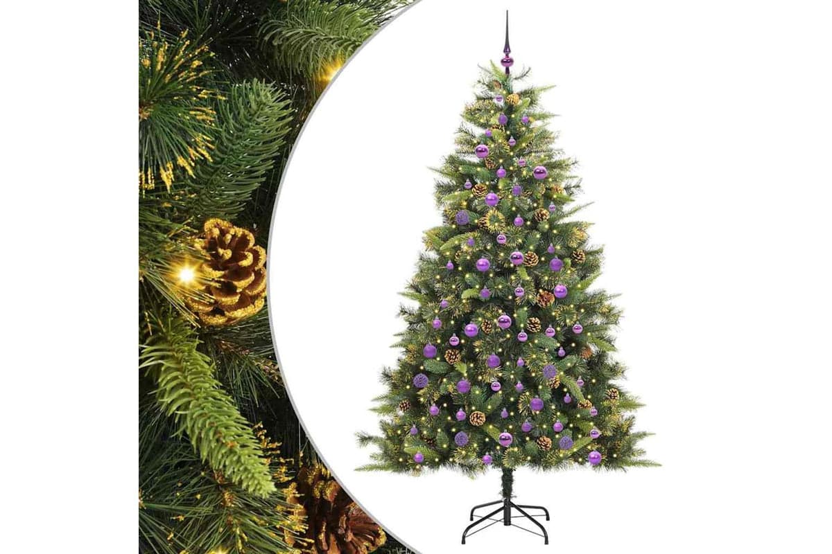 Vidaxl Artificial Hinged Christmas Tree With Cones Green 210 Cm