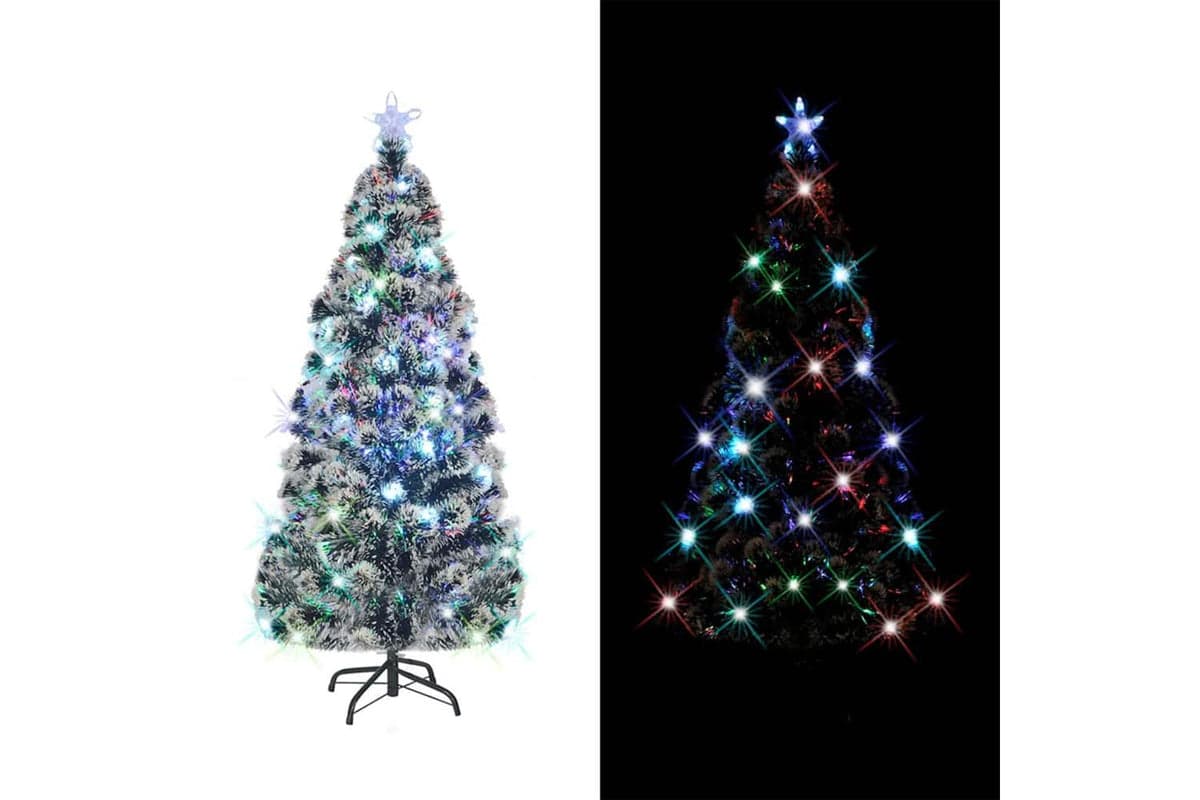 Vidaxl Pre-lit Christmas Tree Green And White 150 Cm Fibre Optic