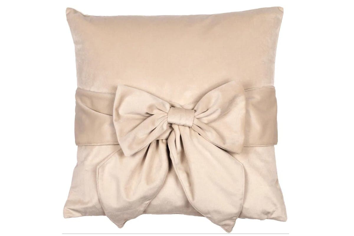 Paul Moneypenny Tied Up Cushion with Velvet Bow | Cream | 45 x 45 cm