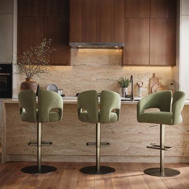 Set of 3 Sage Green Velvet Adjustable Swivel Bar Stools with Brass Base - Azalea