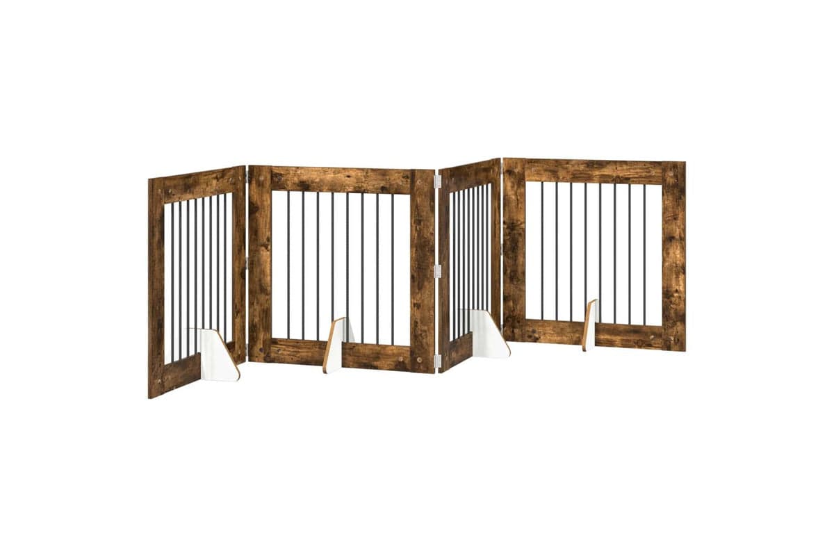 Vidaxl Foldable Dog Gate With Stands 4 Pcs Smoked Oak 321 Cm
