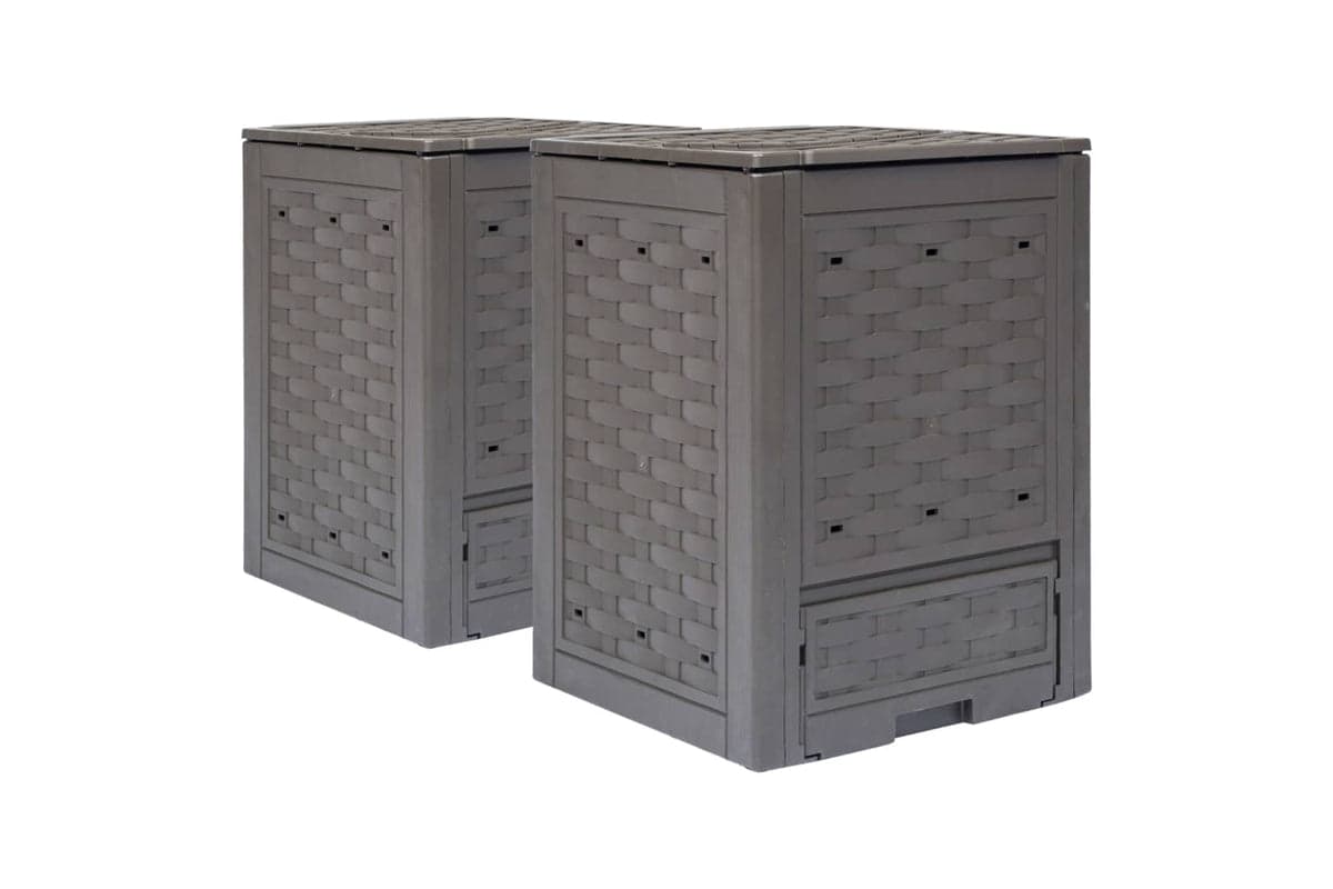 vidaXL 278917 Garden Composters 2 Pcs Brown 60x60x83cm 600 L Plastic Rattan