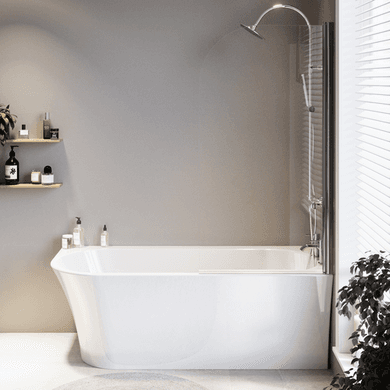 Freestanding Shower Bath Single Ended Right Hand Corner with Chrome Bath Screen 1700 x 750mm - Vigo