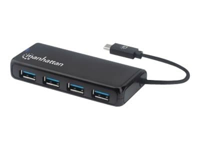 Manhattan USB-C Dock/Hub, Ports (4): USB-A (x4), 5 Gbps (USB 3.2 Gen1 aka USB 3.0), External Power Supply Not Needed, SuperSpeed USB, Black, Three Yea