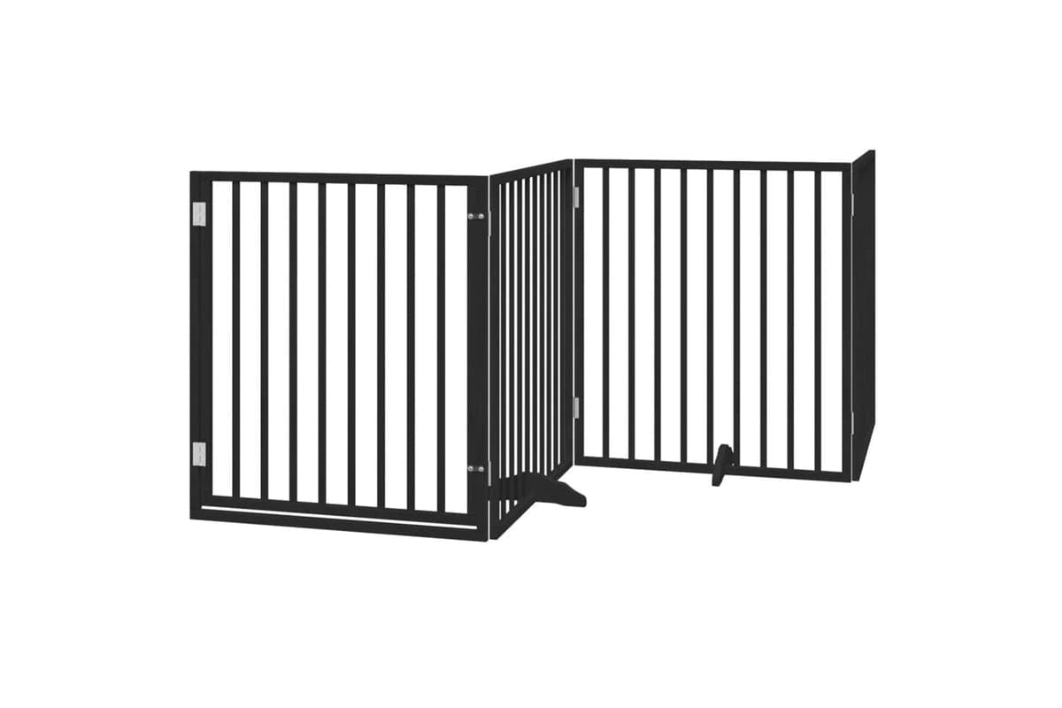 Vidaxl Dog Gate With Door Foldable 4 Panels Black 320 Cm Poplar Wood