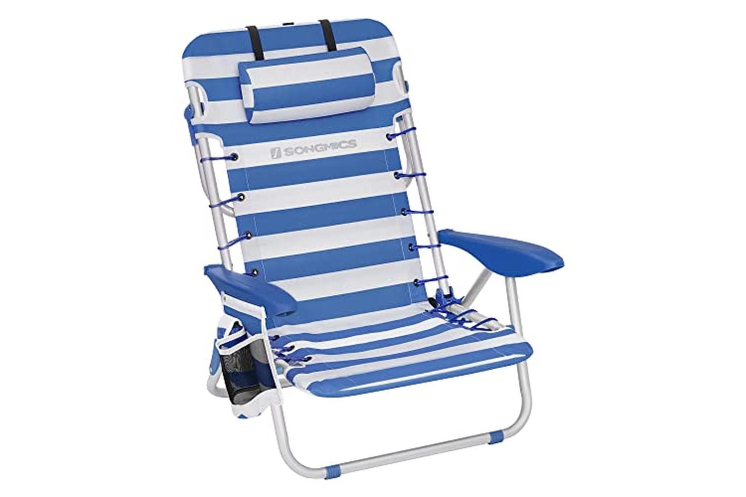 Songmics Beach Chair | Folding Camping Chair | Aluminium & Oxford Fabric | Blue & White