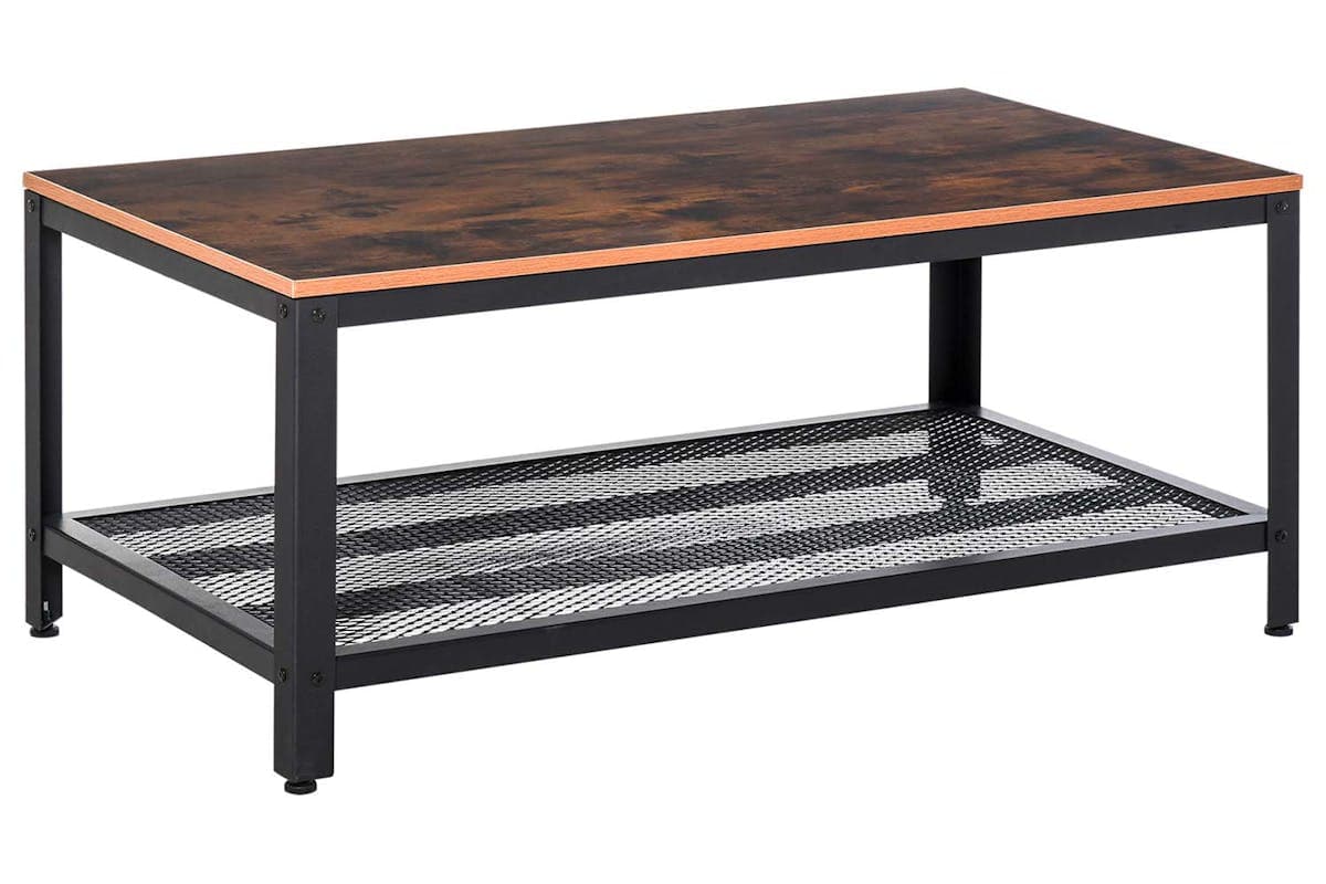 Homcom 2-Tier Wooden Coffee Table | Retro Wood/Black