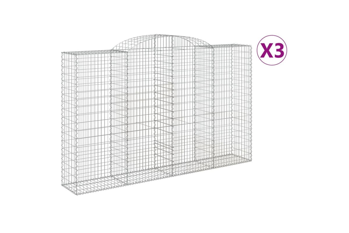 vidaXL 3146774 Arched Gabion Baskets 3 Pcs 300x50x180/200cm Galvanised Iron