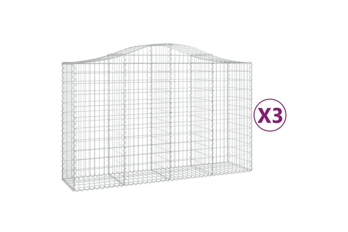 vidaXL 3145662 Arched Gabion Baskets 3 Pcs 200x50x120/140cm Galvanised Iron