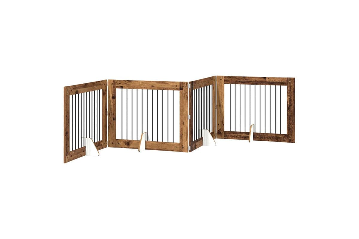 Vidaxl Foldable Dog Gate With Stands 4 Pcs Old Wood 401 Cm