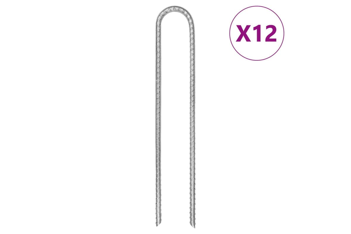 vidaXL 4009346 Tent Pegs 12 Pcs U-shaped 30cm x 7mm Galvanised Steel