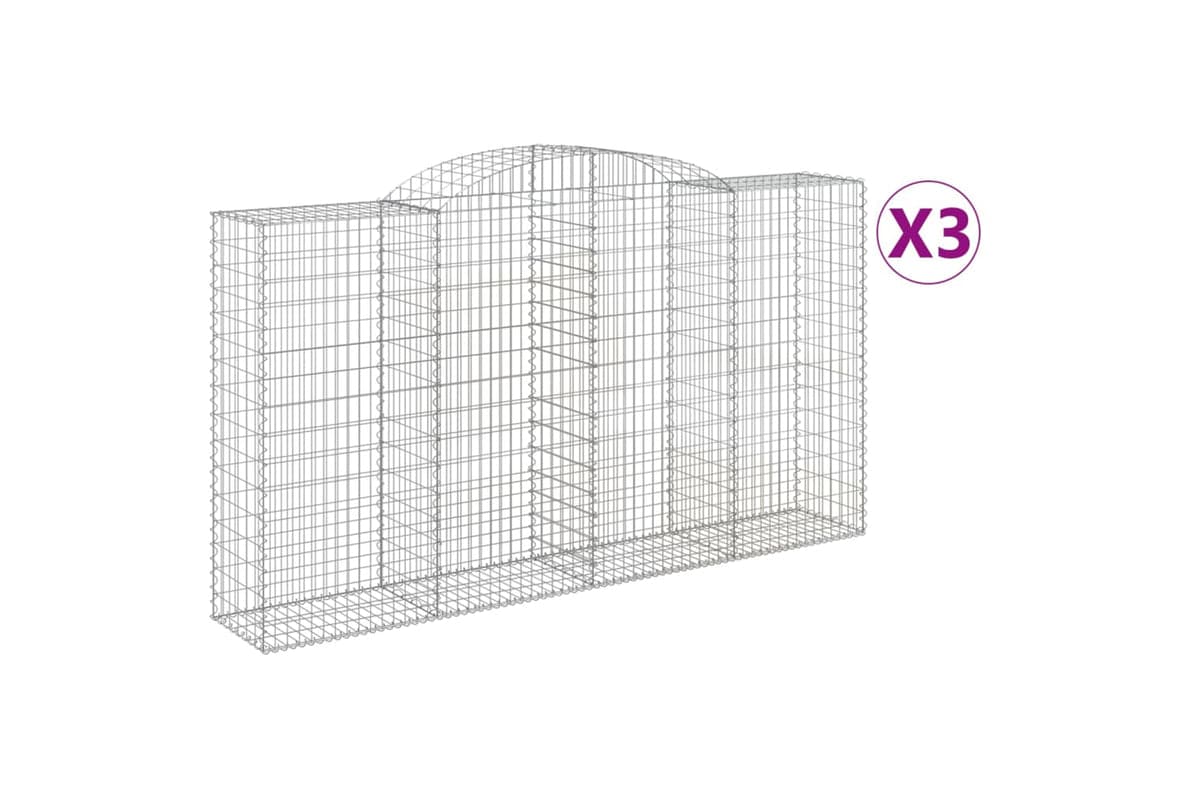 vidaXL 3146756 Arched Gabion Baskets 3 Pcs 300x50x160/180cm Galvanised Iron