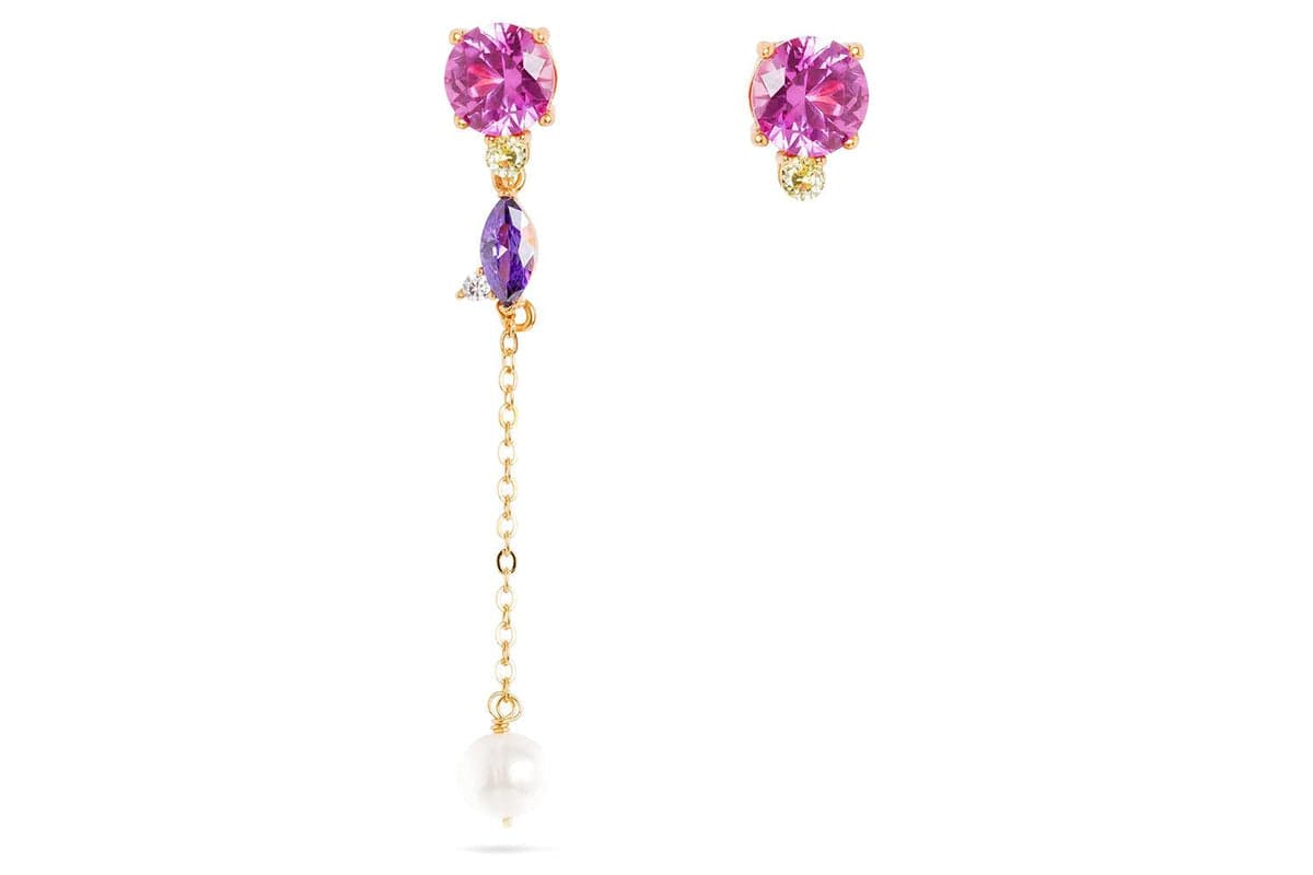Luxenter Sonju Earrings | Pearl Drop Sterling Silver with Dangling Stones