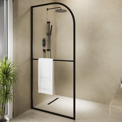 Black - Curved Glass Shower Screen for Wetroom & Walk In Shower - Raya