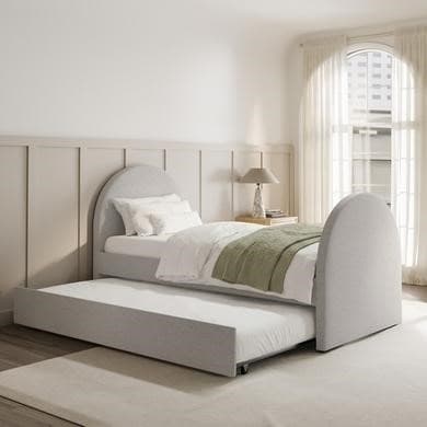 Grey Upholstered Single Guest Bed with Curved Headboard and 1 Mattress - Kayla