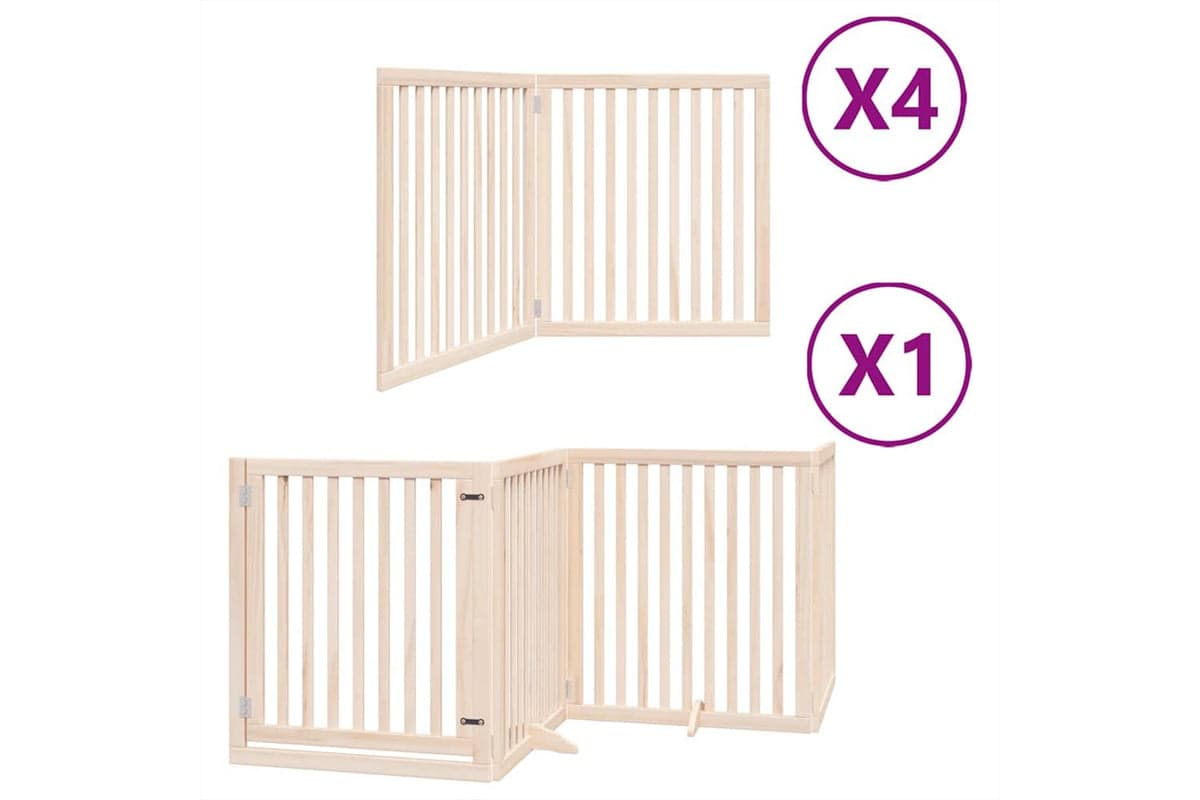 Vidaxl Dog Gate With Door Foldable 12 Panels 960 Cm Poplar Wood