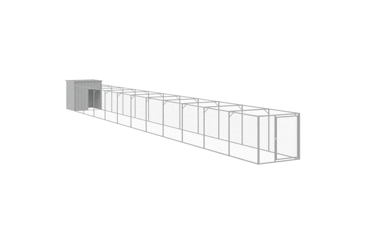 Vidaxl Dog House With Run Light Grey 110x1221x110 Cm Galvanised Steel