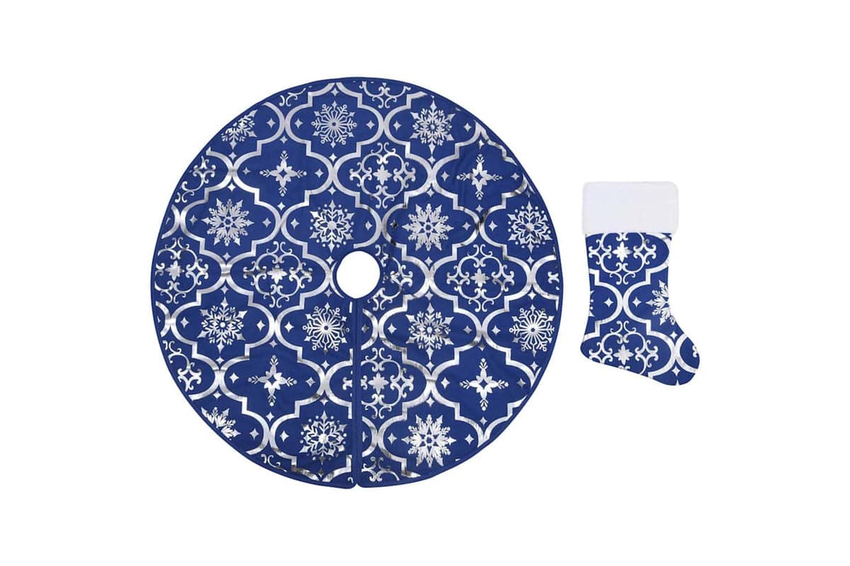 Vidaxl Luxury Christmas Tree Skirt With Sock Blue 122 Cm Fabric