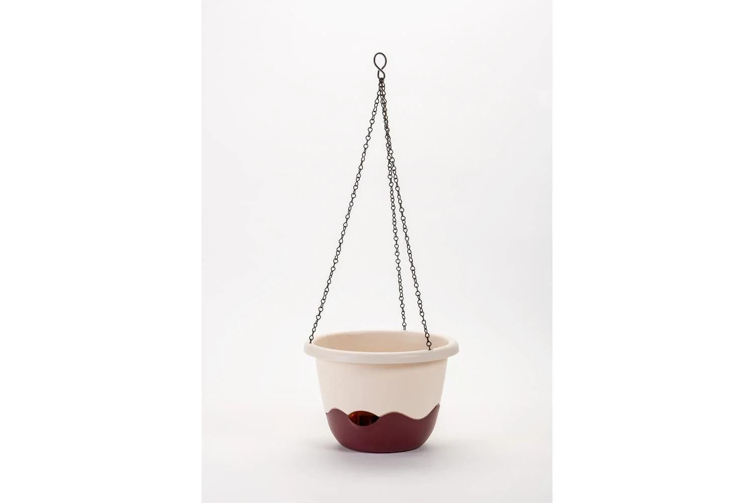 Plastia Mareta Flower Pot | Beige & Wine Red | 30cm