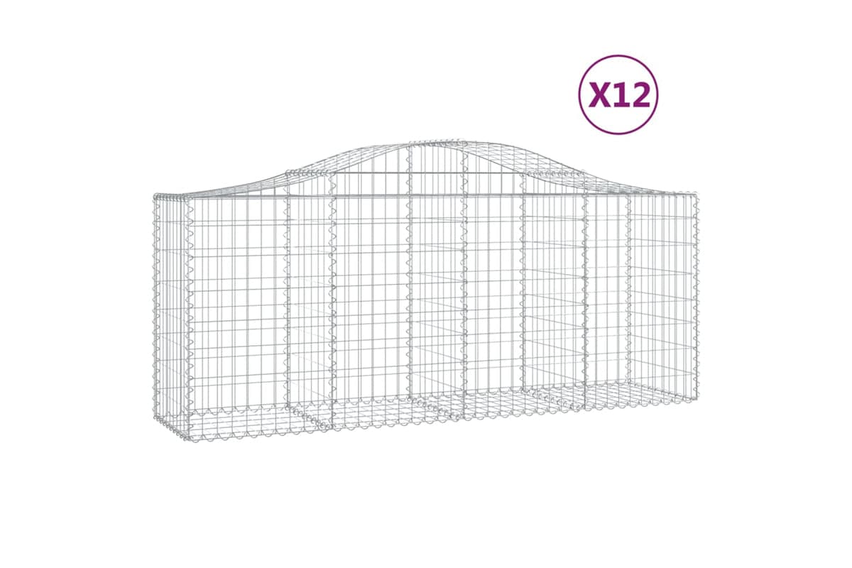 vidaXL 3145629 Arched Gabion Baskets 12 Pcs 200x50x80/100cm Galvanised Iron