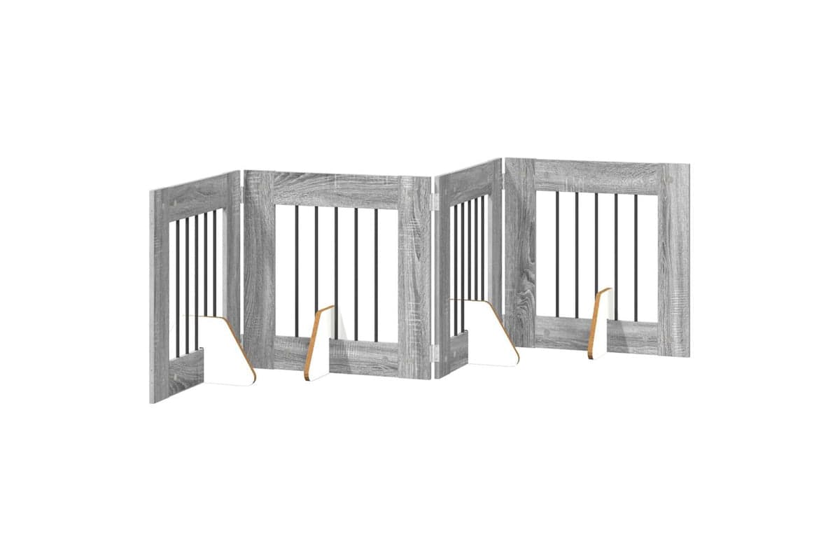 Vidaxl Foldable Dog Gate With Stands 4 Pcs Grey Sonoma 241 Cm