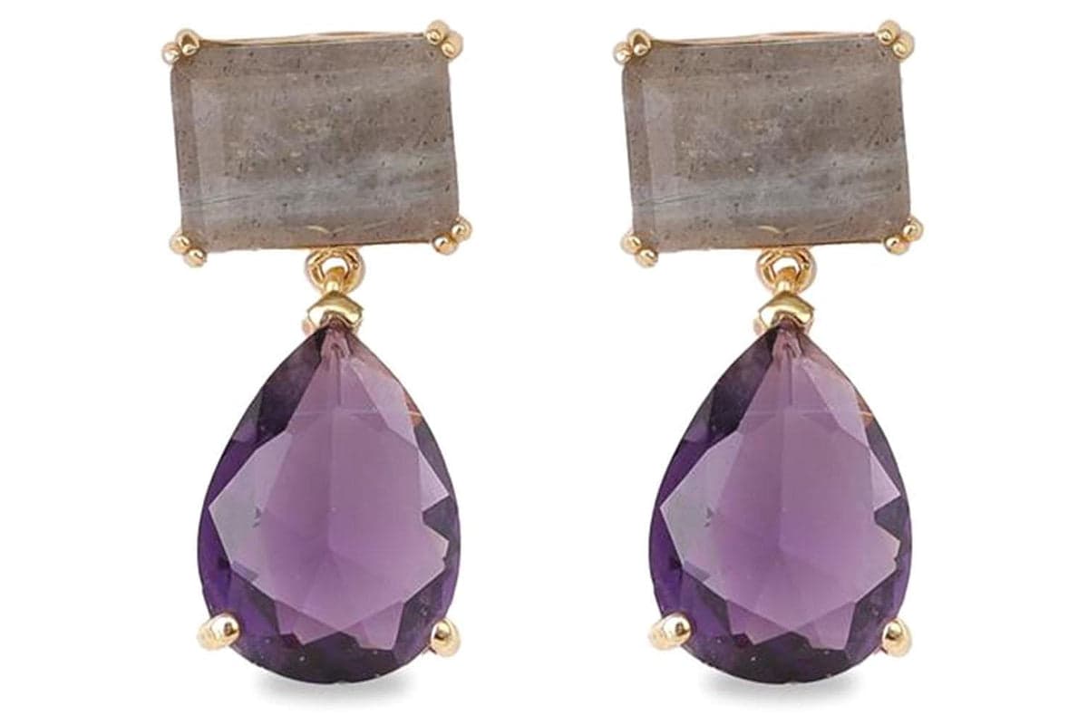 Luxenter Skre Earrings | Gold Droplet Earrings with Pink Gemstone
