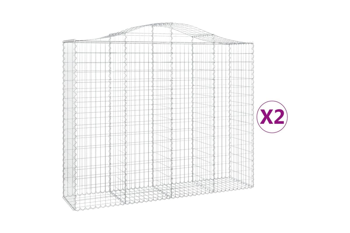 vidaXL 3145703 Arched Gabion Baskets 2 Pcs 200x50x160/180cm Galvanised Iron