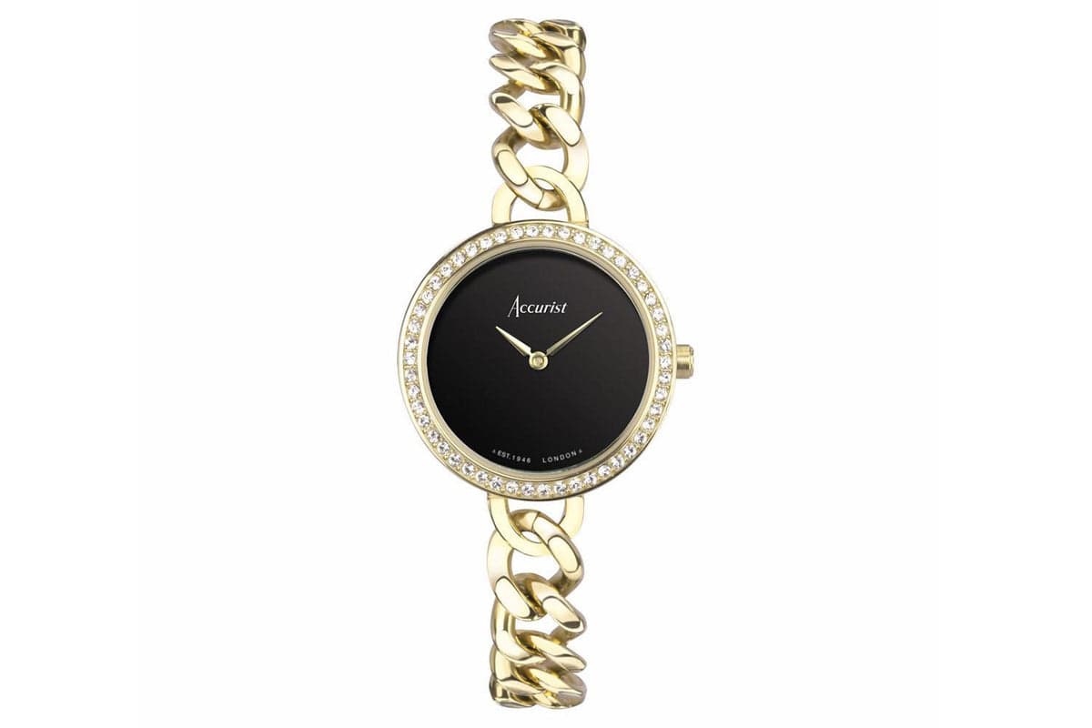 Accurist Jewellery Ladies Watch | Gold Case & Stainless Steel Bracelet With Black Onyx Dial | 28mm