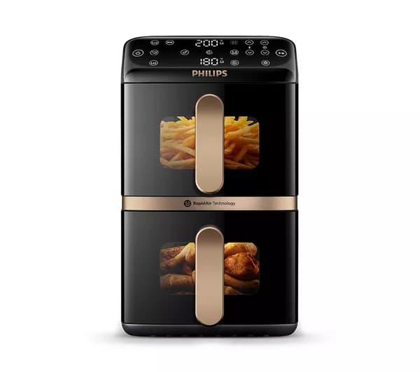 PHILIPS 4000 Series NA462/79 Stacked Dual Basket Air Fryer - Black & Copper