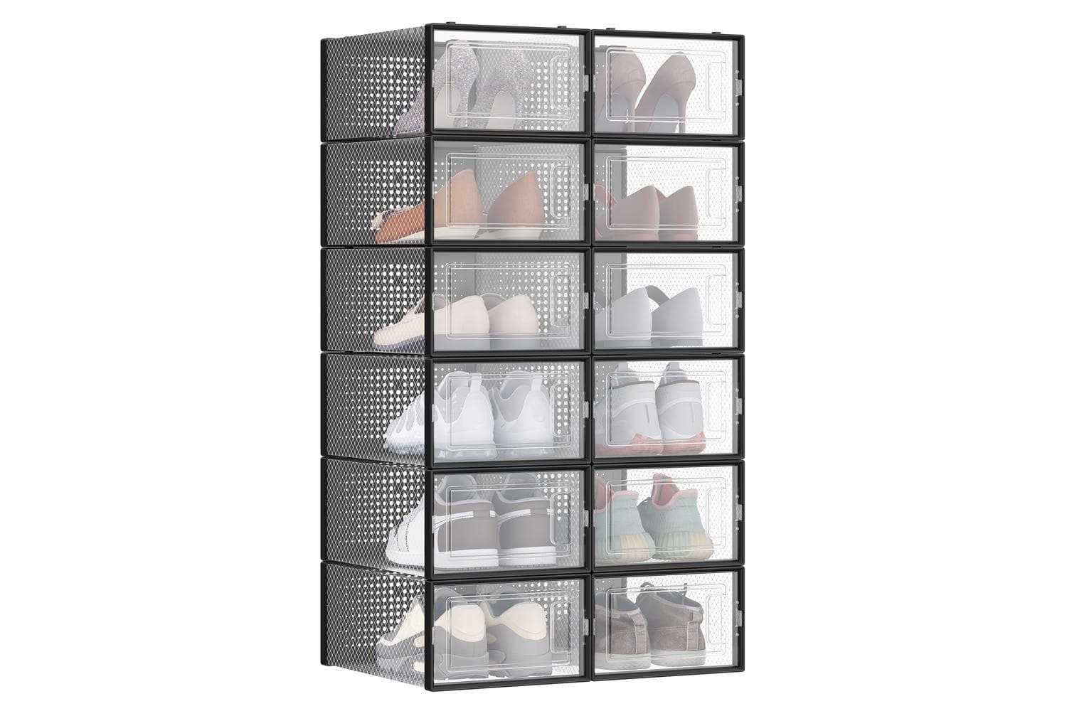 Songmics Shoe Storage Organisers | Transparent And Black | Pack Of 12 | 33.3 X 23.2 X 14.3 Cm