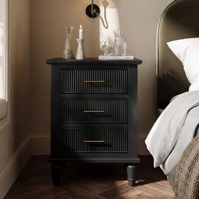 Black Ribbed 3 Drawer Bedside Table - Farah